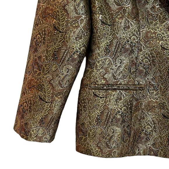 CHETTA B Vintage Long Sleeve Gold Paisley Jacquard Blazer 8 - Picture 3 of 10